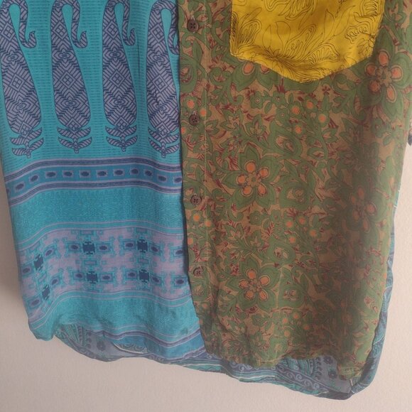 The Wavy Bunch Mens Patchwork Shirt L Festival Slim Fit Silky Upcycled Shirt - Picture 6 of 9